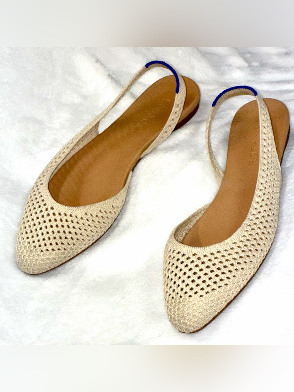 Rothy’s Ivory Cream Knit Pointed Slingback Flats Size 6